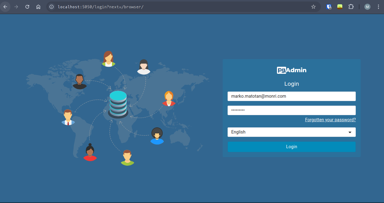 pgAdmin login screen